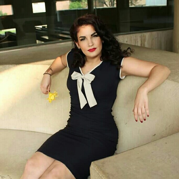 Stop Staring! Navy Blue Pinup Wiggle Dress