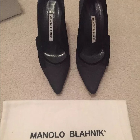 Manolo Blahnik velvet bow & trim satin point pumps
