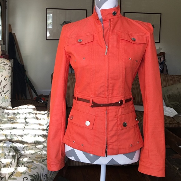 • Adrienne Vittadini • Hot coral denim jacket.
