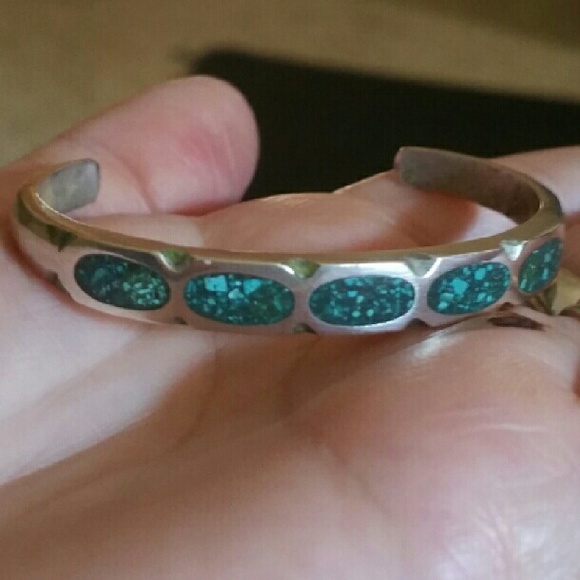 Small inlayed sterling cuff bracelet