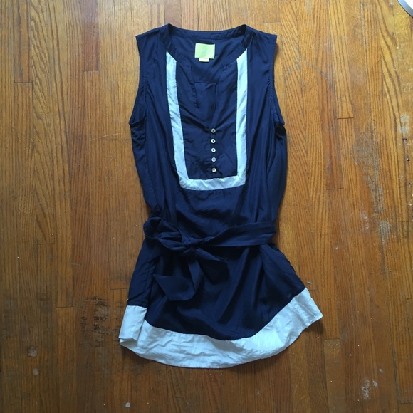 Anthropologie Maeve navy and white silk tunic