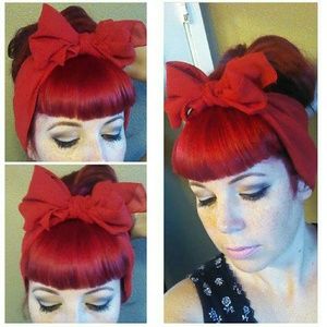 Red Pinup Chiffon Hair Scarf Headwrap