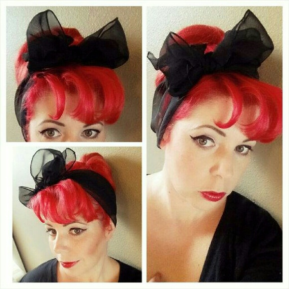 Black Vintage Style Chiffon Hair Scarf Headwrap