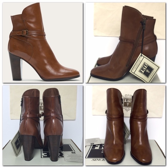 Frye Leather Zip High Heel Booties, Cognac
