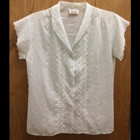 Vintage Light blue/ white lace button down
