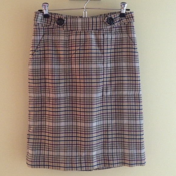 Beige plaid pencil skirt