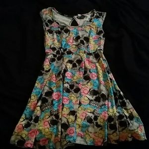 Skull Floral Print Back Keyhole Dress
