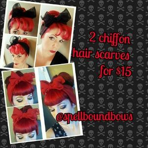 Red and Black Vintage Style Chiffon Hair Scarf