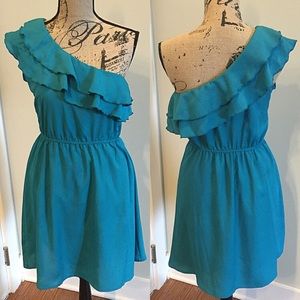 One Shoulder Teal Dress