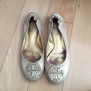 Gold snake skin Tory Burch ballet flats