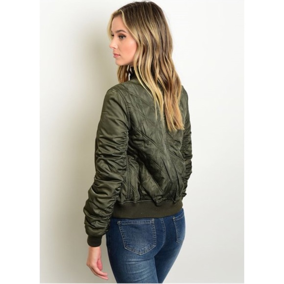 Olive Quilted Bomber Jacket S M L XL - Picture 2 of 2