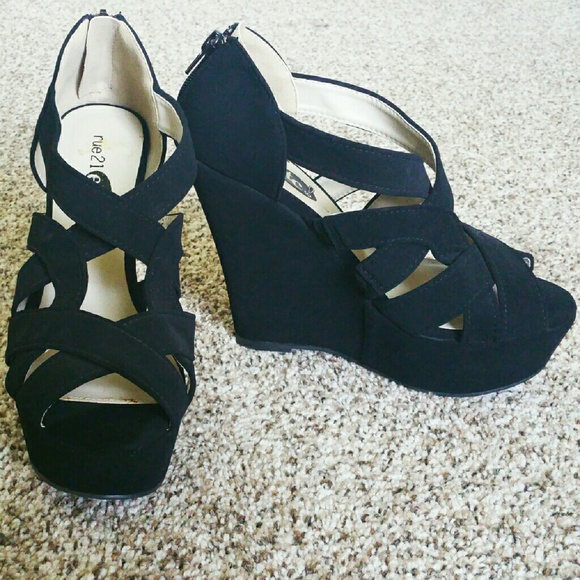Rue21 Shoes - Rue 21 Black Suede Strap Wedges