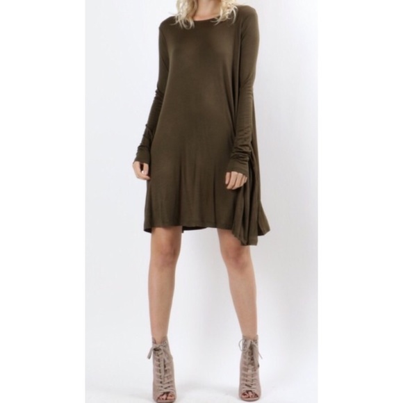 ❗️CLEARANCE❗️Olive Loose Fit Tunic Dress S M L XL - Picture 2 of 2