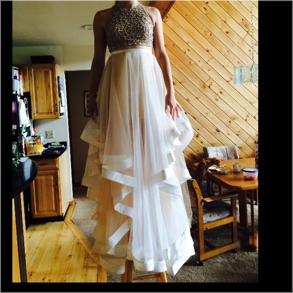 Terani couture white 2 piece prom dress