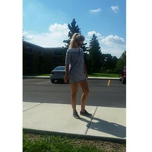 Black and White Striped Midi Dress