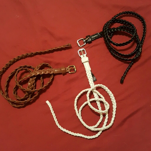Lot of 3 braided vegan leather belts, adjustable