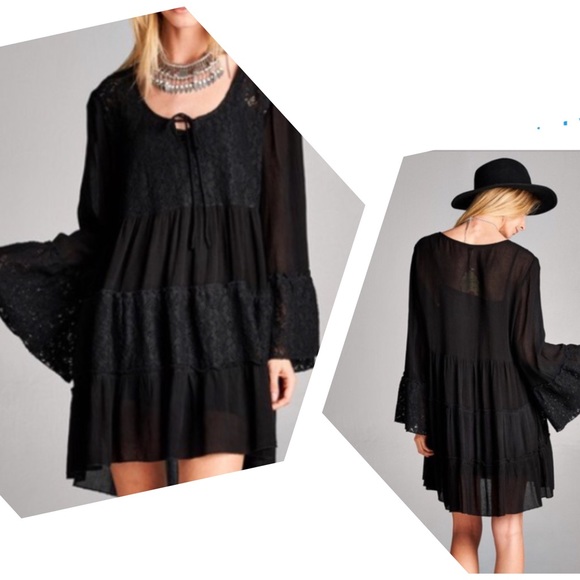 🌺HP 10/27🌺BEAUTIFUL LACE TIERED BOHO TUNIC/DRESS - Picture 2 of 4