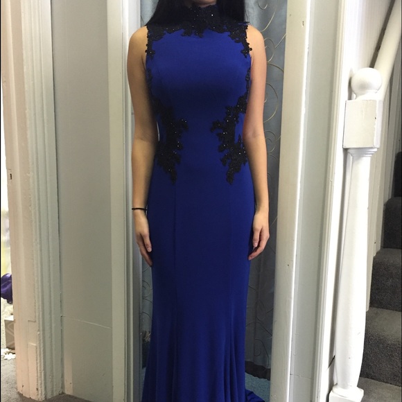 Sherri Hill Royal Blue Black Prom Dress