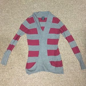 Red and gray cardigan