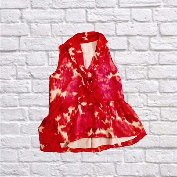 J.Crew tie front red floral silk blouse
