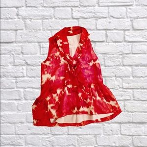 J.Crew tie front red floral silk blouse