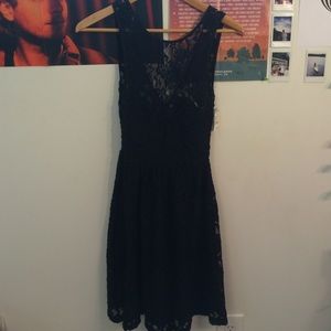 Casual Black lace skater dress