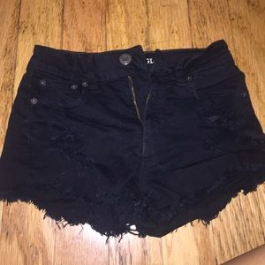 Black high rise distressed shorts