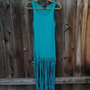 Boho Teal Beach Cover Up with Fringe Bottom