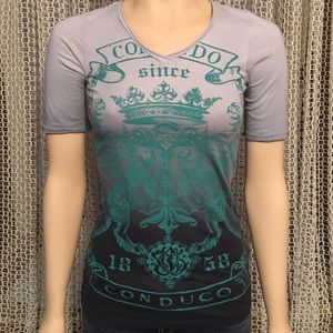 Fitted T Shirt New Conduco Gray, Black Teal Small
