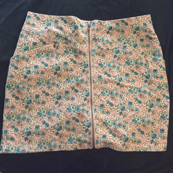 H&M Zip Up Corduroy Floral Mini Skirt