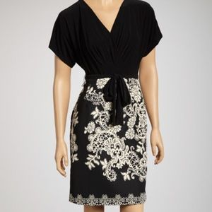 Wrap front black floral dress