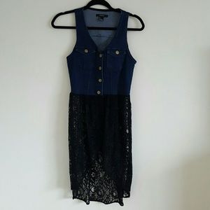 Denim vest with sheer lace
