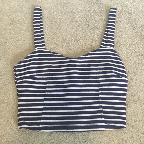 Navy Blue and White Crop Top