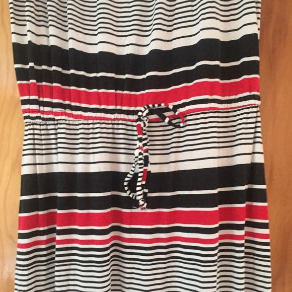 Black, Red and White Striped Strapless Cotton Maxi - Picture 2 of 2