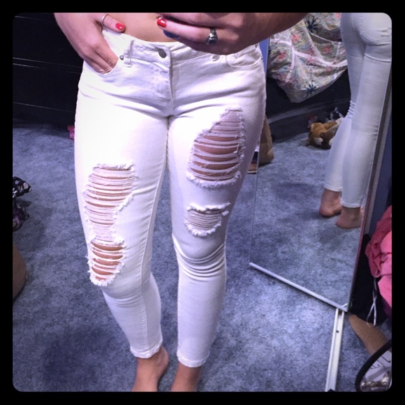 White Ripped Crop Jeans