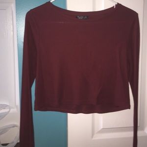 Burgundy long sleeve crop top