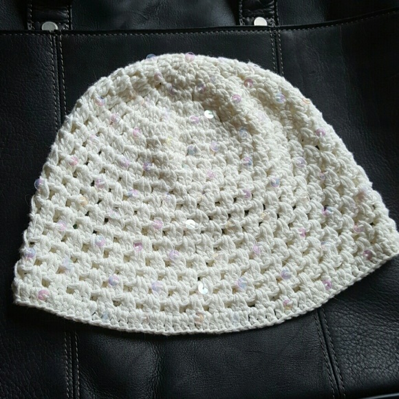 White crochet beanie
