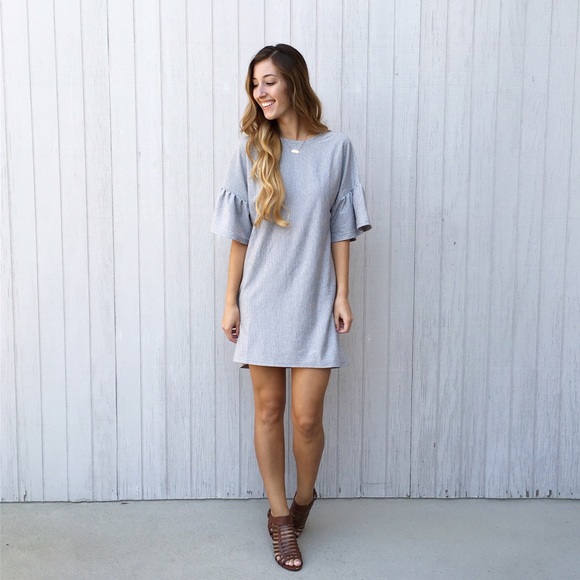 grey flutter sleeve dress - Picture 2 of 4