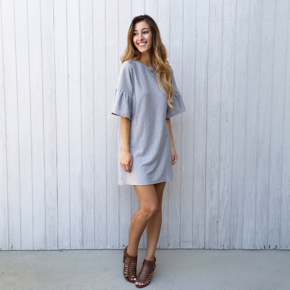 grey flutter sleeve dress - Picture 4 of 4