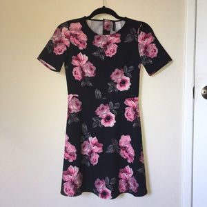 Pink/Black Floral Print Dress