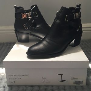 ASOS black booties with buckle