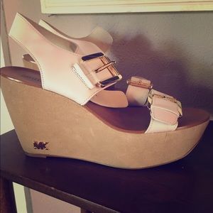 Michael Kors open toed wedges. white &beige. 8/12