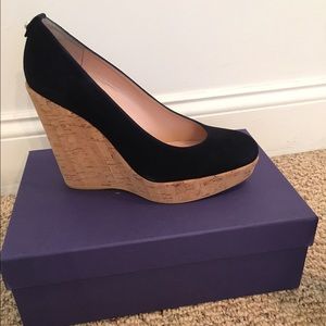 Stuart Weitzman Nice Blue Suede Corkswoon wedge