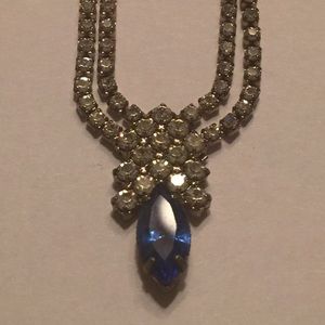 Vintage necklace 1960's blue and clear rhinestones