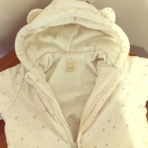 Zara baby mini snowsuit White with grey stars.