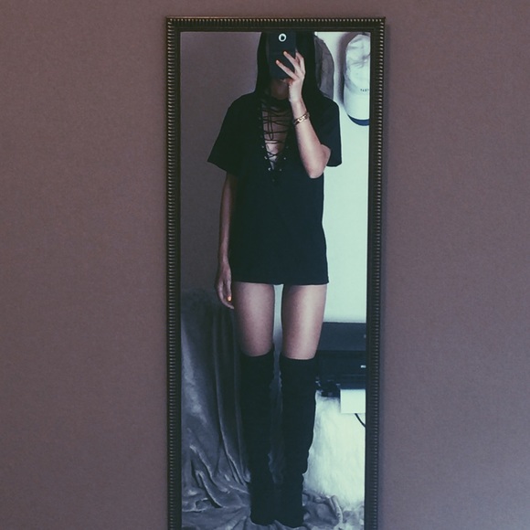 💜Suede Over The Knee Boots - Black - Picture 3 of 4