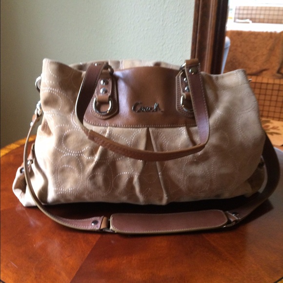 Light brown suede Coach bag.