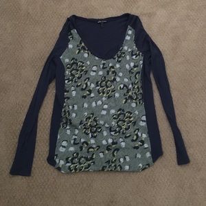 Anthropologie long sleeve peacock printed top
