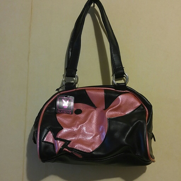 Small pink and black leather playboy bunny purse