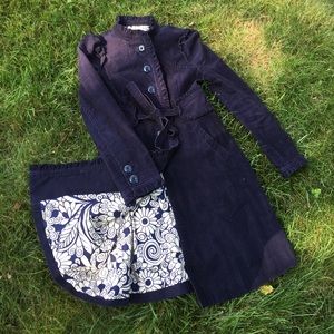 Anthropologie Elevenses Navy Pin Corduroy Coat